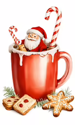 an orange mug with candy canes and santa claus sitting inside