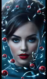 a woman with soap bubbles all over her face