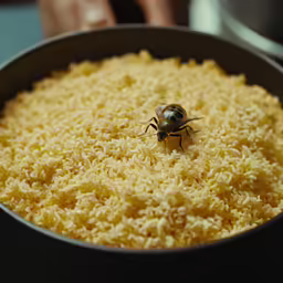 a small insect sitting in the middle of some rice
