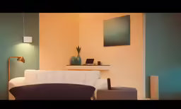 a living room with a couch and table