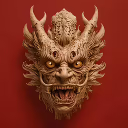 a demon mask made to look like a demon head