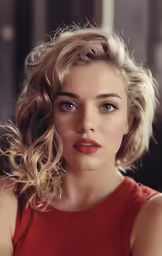 a young blonde girl in an red top