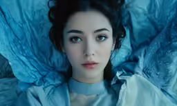 a woman with her eyes closed in bed