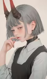 a digital rendering of a woman wearing horns on her head