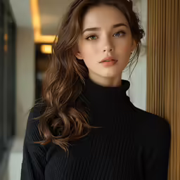 a woman in black is posing for the camera