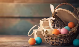 an empty basket, two eggs, and a box of tissues
