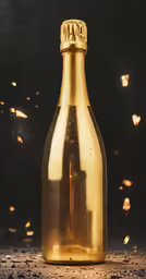 a golden bottle with lots of gold dust on it