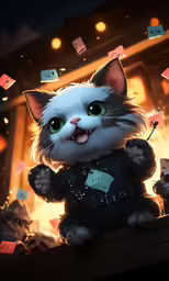 a cat on top of a shelf with many confetti