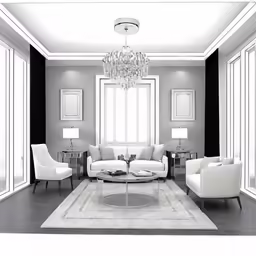 an all white living room with large rug