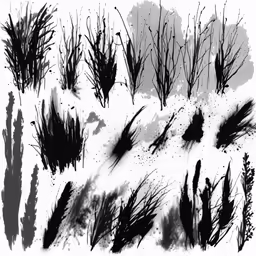 the illustration of a collection of brush drawn plants