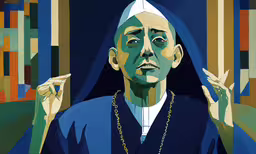 digital painting of st bernard the monk in front of a stained background,a close up of a painting of a nun