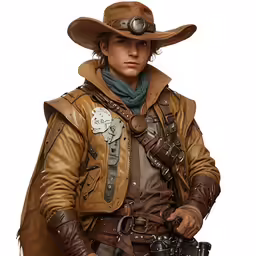 the young man is wearing an elegant cowboy hat