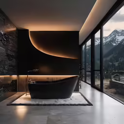 an ultra modern bathroom with mountain views