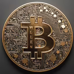 a close up shot of a golden bit coin