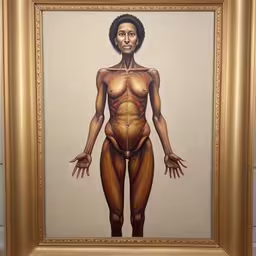 a painting of a person with muscular arms and legs,a painting on a wall of a man with his naked torso