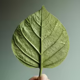 a leaf being held up over the top of it