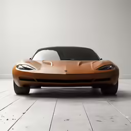 the orange vehicle is parked on the tile floor