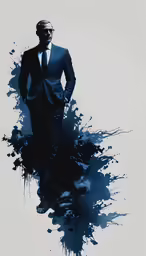 a man wearing a suit and tie standing in the middle of the smoke