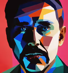 a man is depicted in the colorful colors,a digital art piece depicts the man