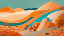 an artistic landscape painted with color and illustration style,an abstract painting of mountains and trees