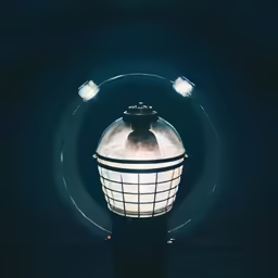 a lantern light with two spotlights in the background