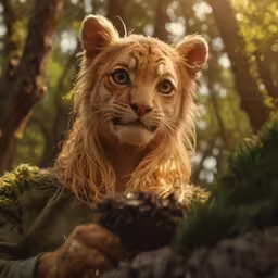 the young lion cub is posed for an image