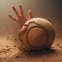 a clay pot sitting on top of dirt