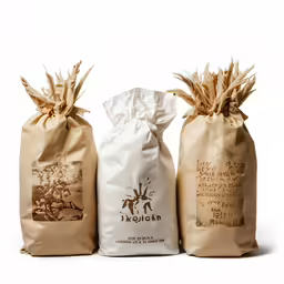 two bags are full of grain for sale