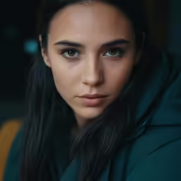 a woman is posing for the camera with a sad look on her face