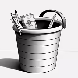 dollar bill inside a white and gray bucket