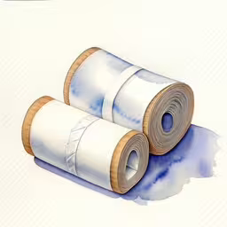 two rolled up white paper sitting on top of each other,a watercolor painting of rolled up paper on a white background