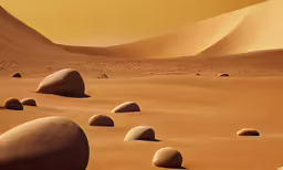 large rock formations are growing on a sandy field