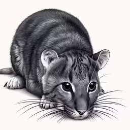 drawing of a cat resting on the ground