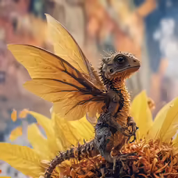 the large yellow flower is next to the small insect