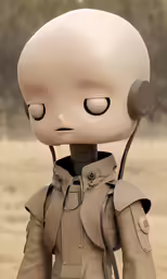 a close up of a toy robot in a field