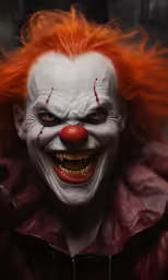 an image of a clown with red hair on his head