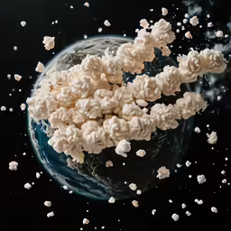 small objects made to look like stars are scattered around the earth