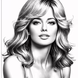 a woman in black and white with long hair