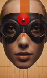 a close up of a person with orange squares and circles