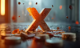 a wooden x symbol laying on top of rubble