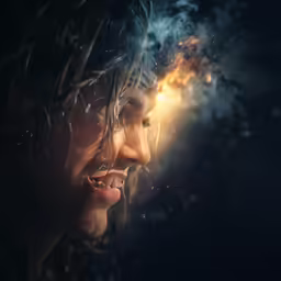 a girl looks to her left while smoking