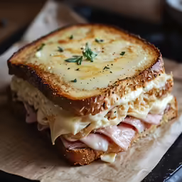 sandwich sitting on top of a brown piece of wax paper