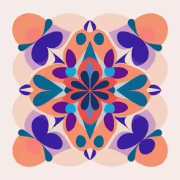 a bright, abstract background with pink blue and red circles