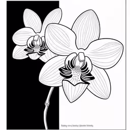 black and white print with floral designs for a card,a black and white orchid drawing on the cover of a magazine