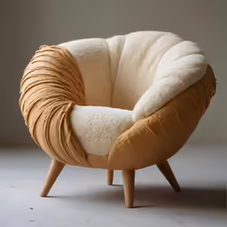 a brown and white chair on top of a table