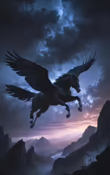 a beautiful, majestic horse in flight in the mountains