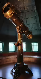 an old telescope on display in a museum