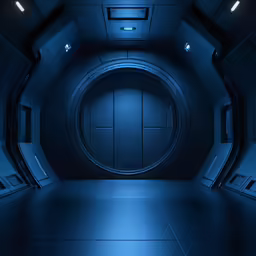 an illuminated spaceship room with lots of bright lights