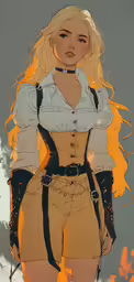 a lady standing in front of some smoke