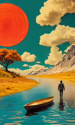 a man that is walking next to a boat in the water